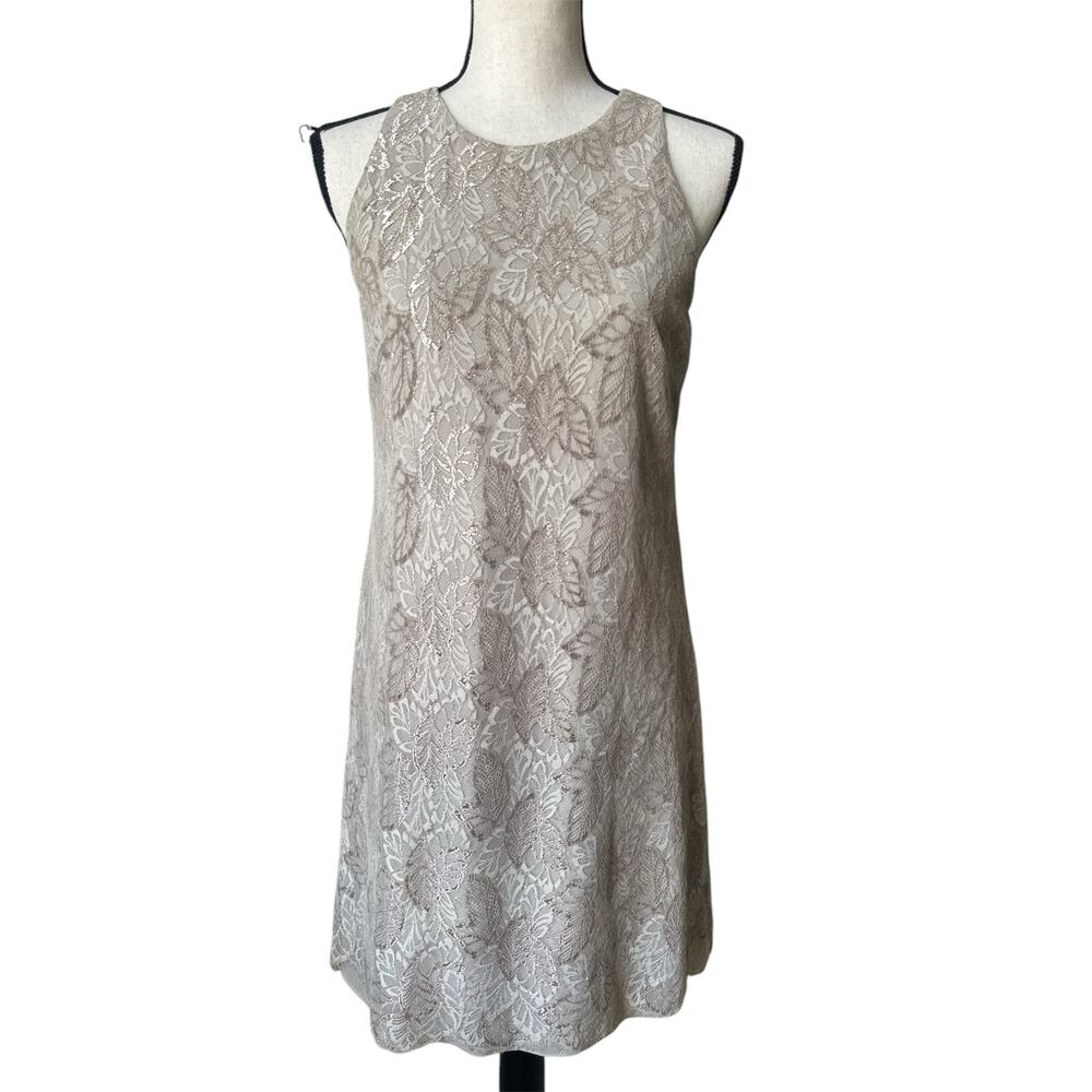 Ralph Lauren‎ Dress Fully Lined Lace Sheath Sleeveless Women's 6 Gold Metallic